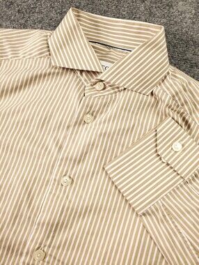 Eton Dress Shirt 15.5 39 Slim Tan Brown Bengal Stripe Spread Collar Formal